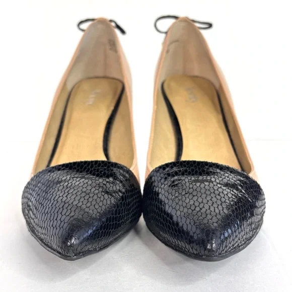 Levity Leather Black & Tan JALONE Pointed Toe Bow Heel 3.5” Pumps Coquette 8M - Picture 7 of 11